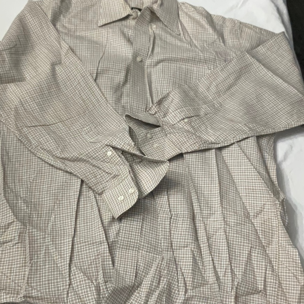 Jos. A. Bank Mens Plaid Checked Dress Shirt Medium Tan Blue White